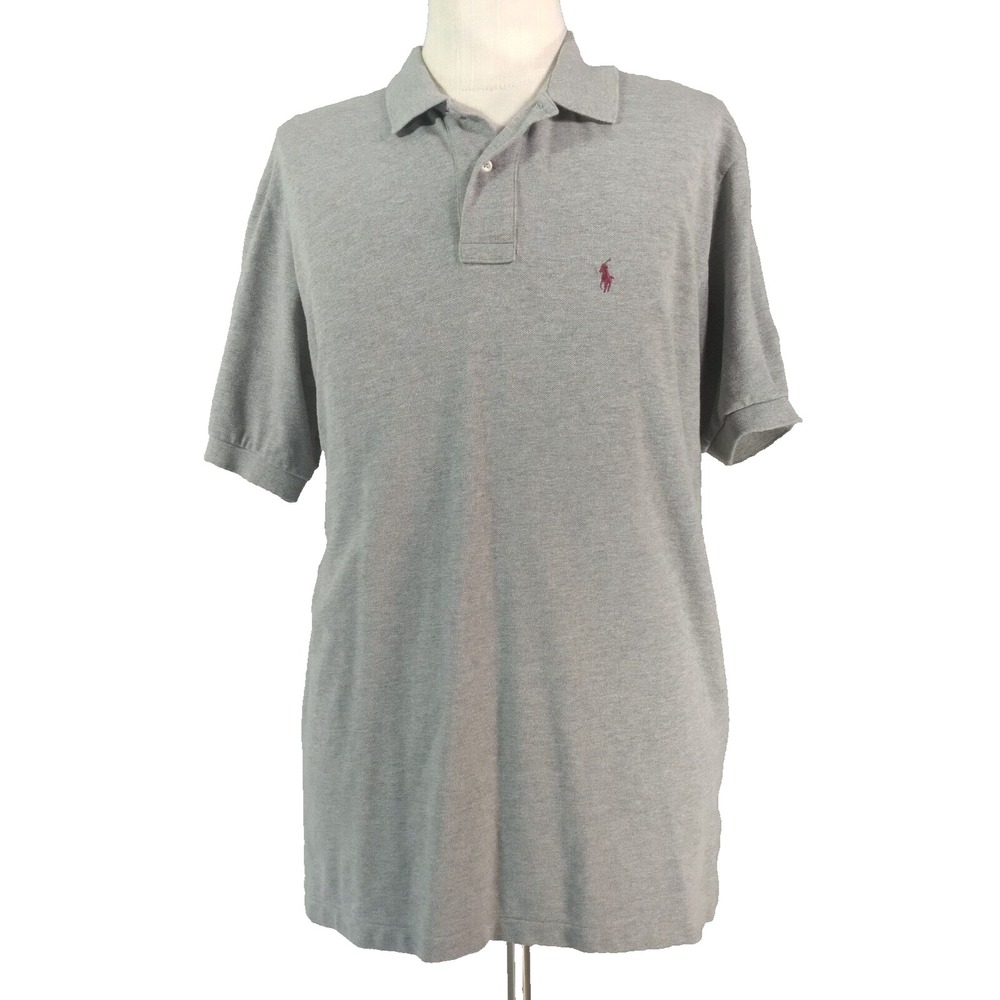 Polo Ralph Lauren Polo Shirt Men XL Grey Short Sleeve Cotton Preppy Solid Logo